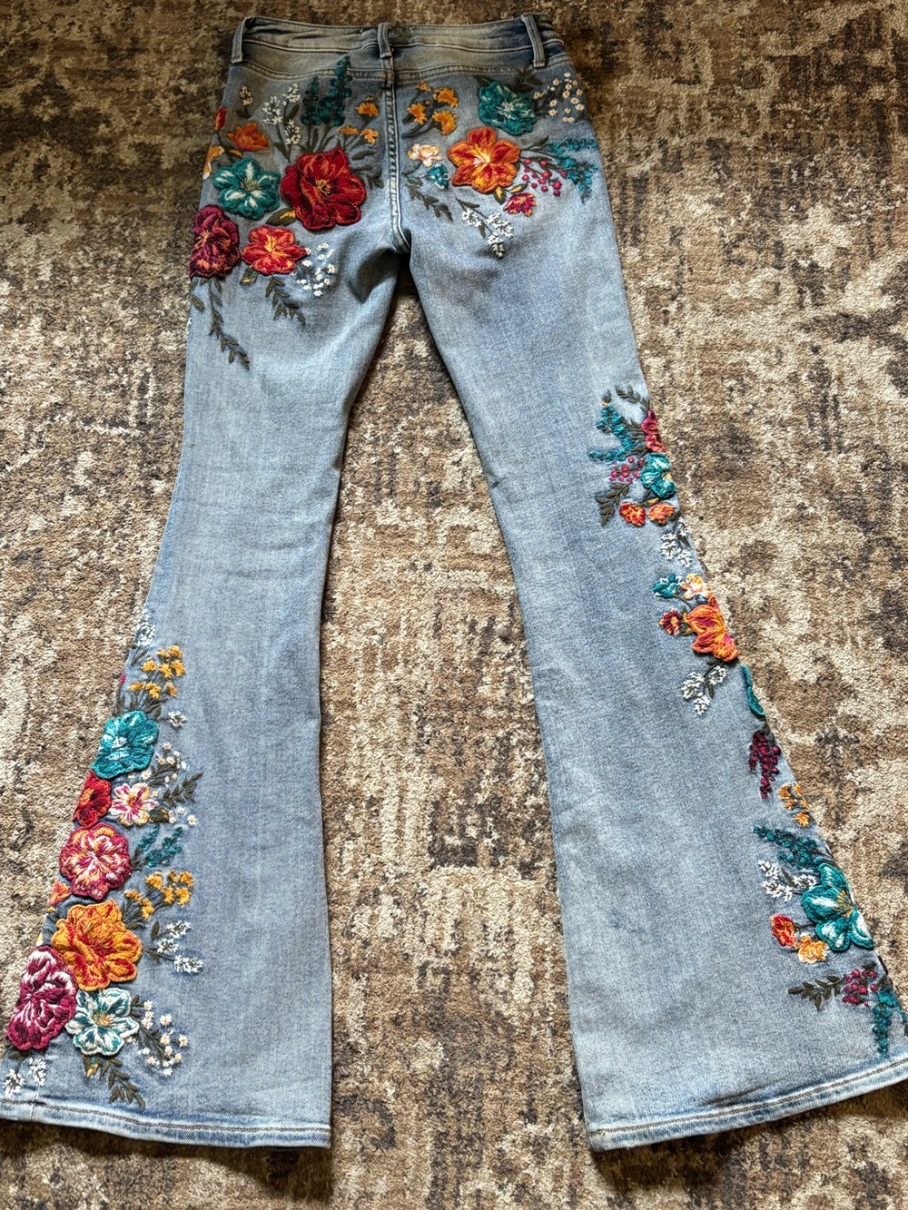 Driftwood X Free People Farrah 24x34 Embroidered Floral Flare Denim Pants - Picture 8 of 11